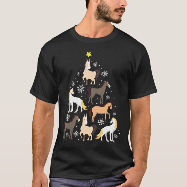 T-shirt Cadeau équestre mignon d'arbre de Noël de cheval (Devant)