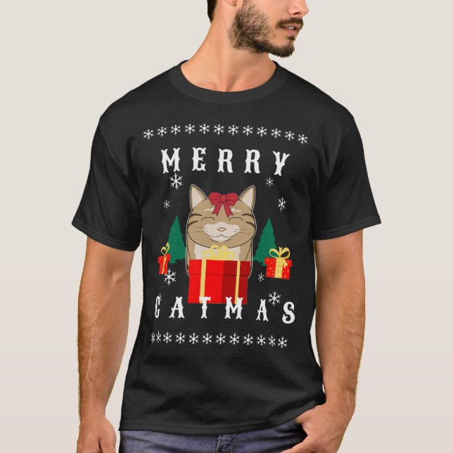 T-shirt cadeau heureux catmas (Devant)