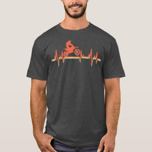 T-shirt Cadeau Motocross Vintage Retro Heartbeat