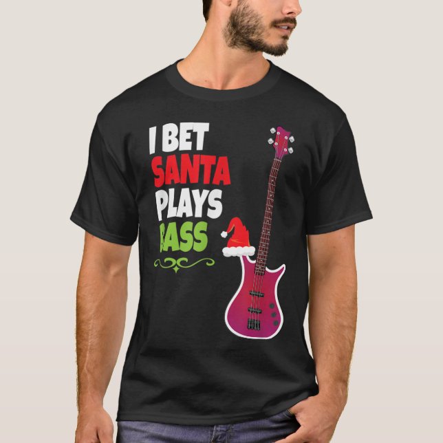 T-shirt Cadeau pour Bass Guitar Player Cool Père Noël Noël (Devant)