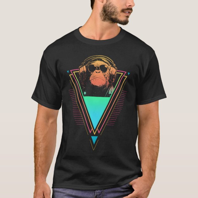 T-shirt Cadeau Singe Vaporwave Synthwave 90s 80s Coucher d (Devant)