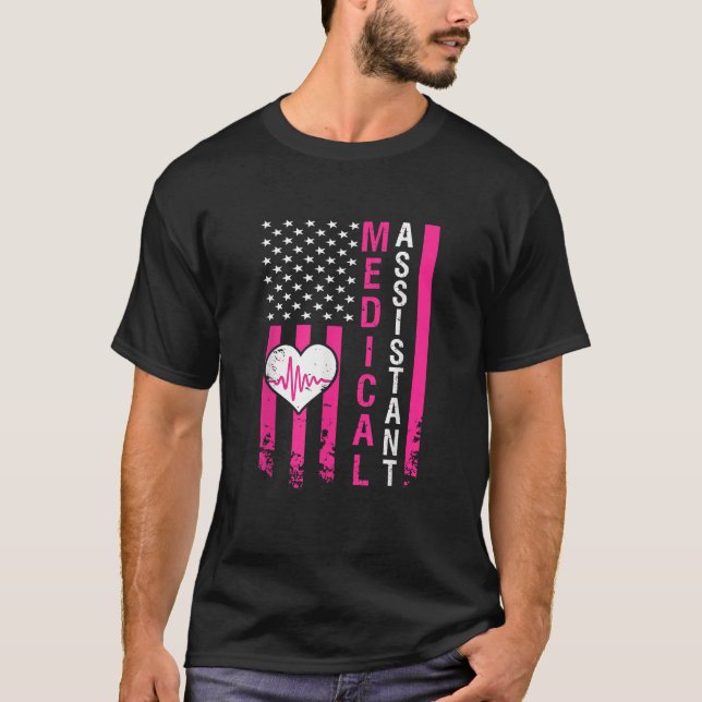 T-shirt Cadeaux Assistant Médicale Heartbeat Pink Ameri (Devant)