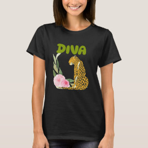 T-shirt Cadeaux d'animaux de chat léopard panthère DIVA,T-