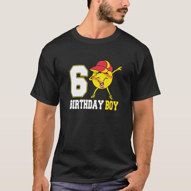 T-shirt Cadeaux de 6 ans Dabbing Softball 6th Birthday Boy (Devant)