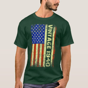T-shirt Cadeaux de 82 ans Vintage 1940 drapeau américain 8