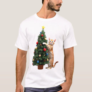 T-shirt Cadeaux de Noël drôles de chat arbre de Noël homme
