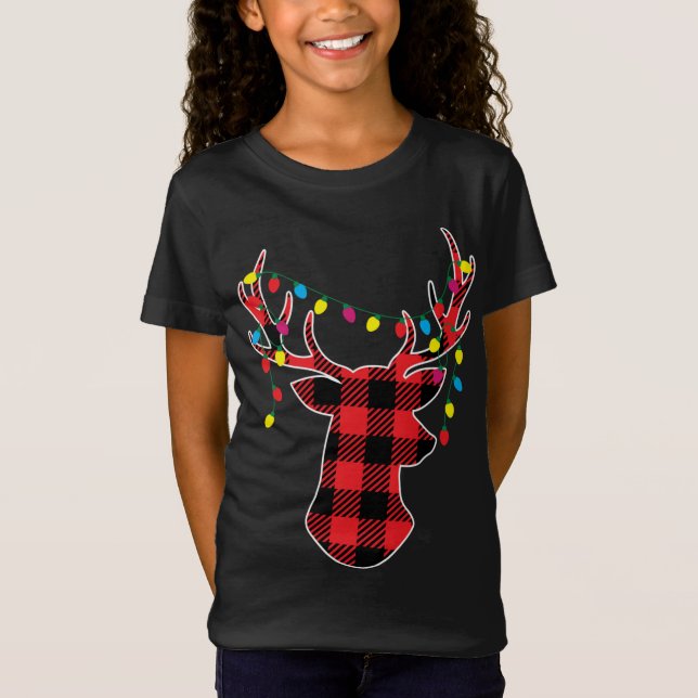 T-Shirt Cadeaux de Noël noirs rouges Buffalo Plaid Deer (Devant)