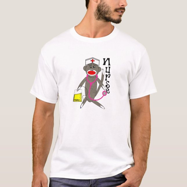 T-shirt Cadeaux de singe de chaussette d'infirmière (Devant)