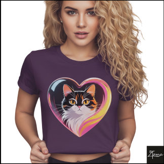 T-shirt Cadre de cœur de chat calico Neon Pop Art