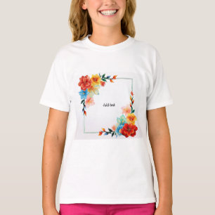 T-shirt Cadre de fleurs colorées, MODÈLE, AJOUTER TEXTE