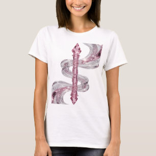 T-SHIRT CADUCÉE AVEC PIERRES GEMMES ROSES ET RUBANS ROSES