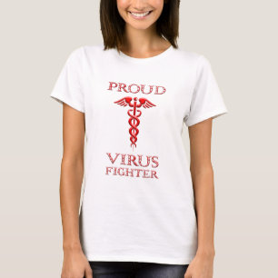T-shirt Caduceus Fière Virus Fighter Rouge sur blanc
