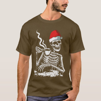 T-shirt Café Boire Squelette Père Noël Noël Funny XMa