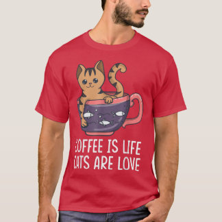 T-shirt Café C'Est Vie Les Chats Sont Amoureux Chat Boire 