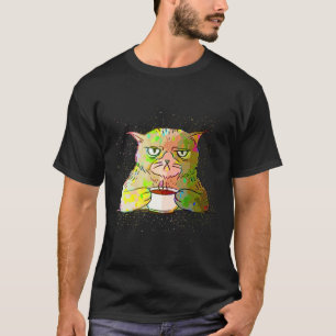 T-shirt Café Chat Endormi Éclaboussure De Peinture Colorée