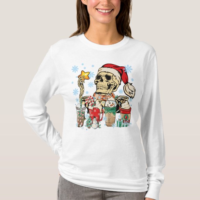 T-shirt Café de Noël Skeleton Latte Snowmen Sweets Sno (Devant)