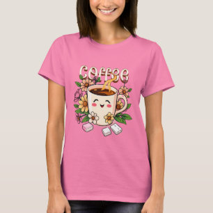 T-shirt Café et fleurs Cute Retro Kawaii
