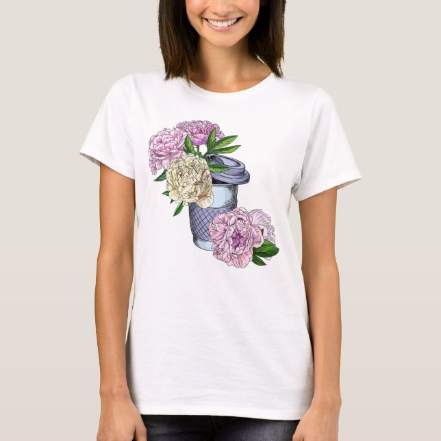 T-shirt Café et pivoines (Devant)