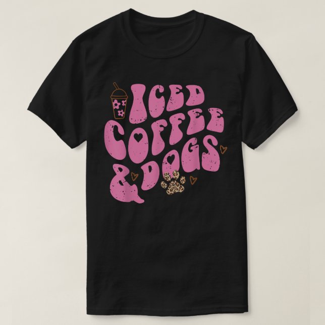 T-shirt Café glacé et chiens rétro léopard paw animal de c (Design devant)