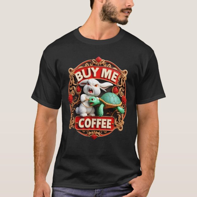 T-shirt Café lapin et tortue Quest Acheter Un Café (Devant)