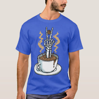 T-shirt Café Me Apporte Paix Drôle Café Squelette Main