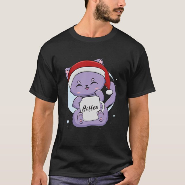 T-shirt Café Moka Chat Noir Kitten Anime Chibi Neko Chri (Devant)