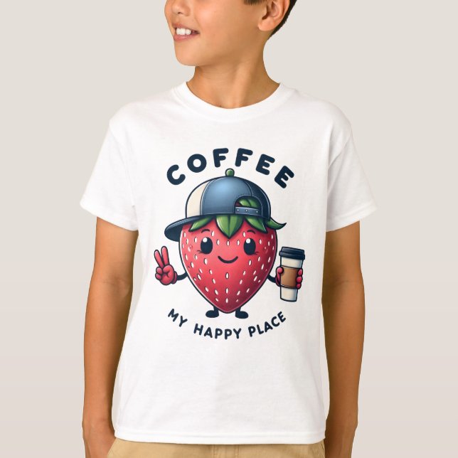 T-shirt Café : My Happy Place - fraise Cool (Devant)