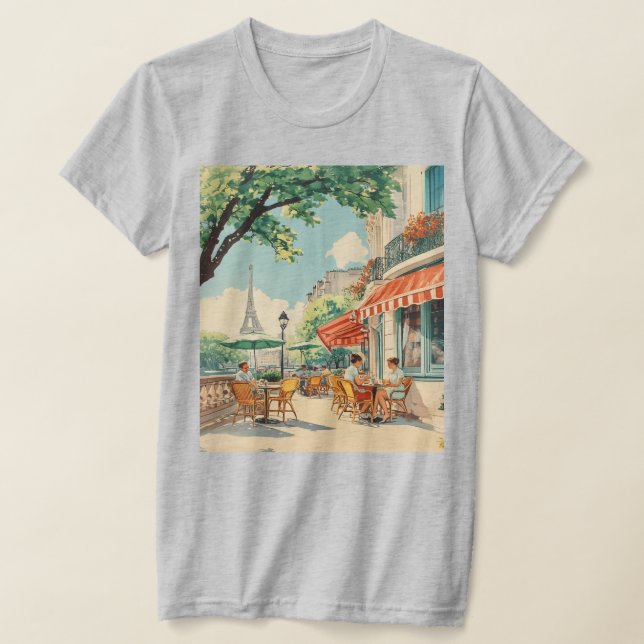 T-shirt Café parisien avec vue Eiffel (Poser)