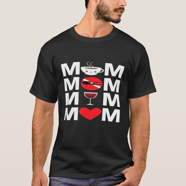T-shirt Café Plongée Vin Mère Plongeur Mère Drapeau (Devant)