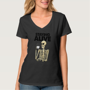 T-shirt Café Rester en Vie Caféine Femmes Café Squelette