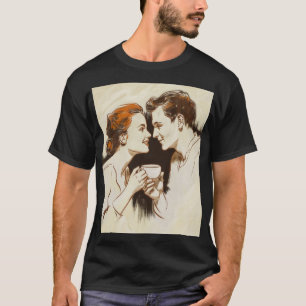 T-shirt Café romantique Date Couples Partageant un regard 