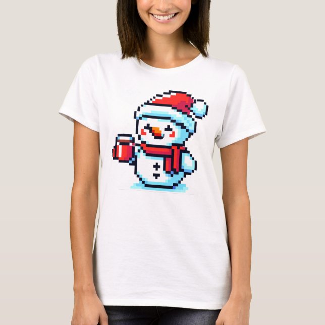 T-shirt Café Snowman - Cosy Pixel Art Design de Noël (Devant)