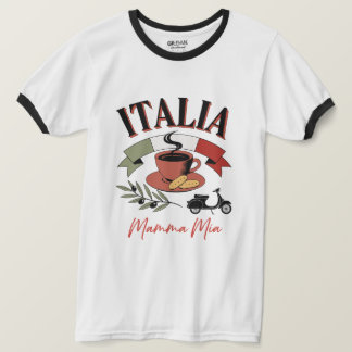 T-shirt Café Vintage Italia, Scooter Rétro et Mamma Mia