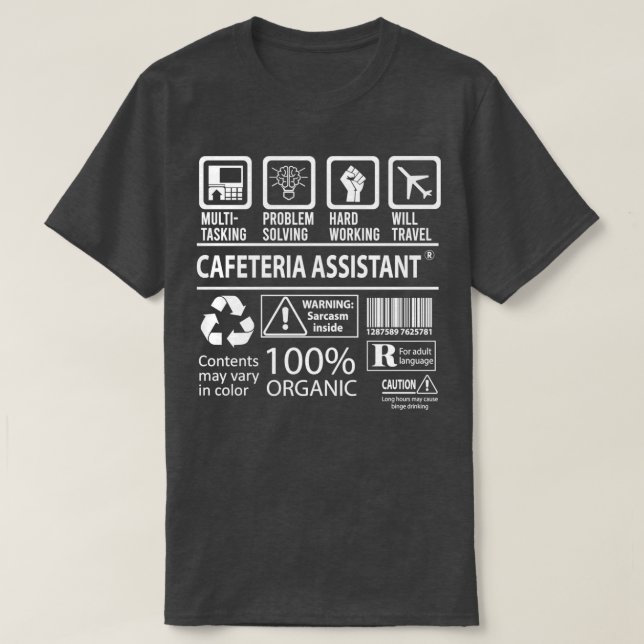 T-shirt Cafeteria Assistant Multi-Tasking Certified Job Gi (Design devant)