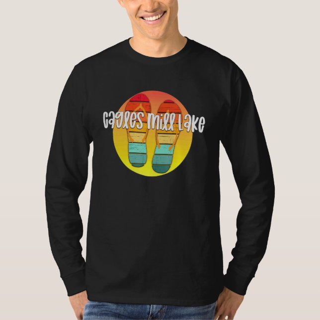 T-shirt Cagles Mill Lake Indiana Retro Flipflop Sunset Gra (Devant)