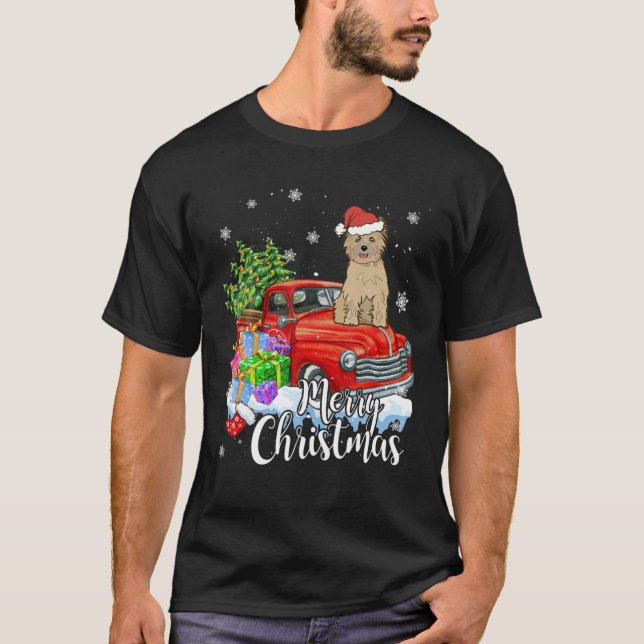 T-shirt Cairn Terrier équitation Camion Rouge Joyeux Noël  (Devant)