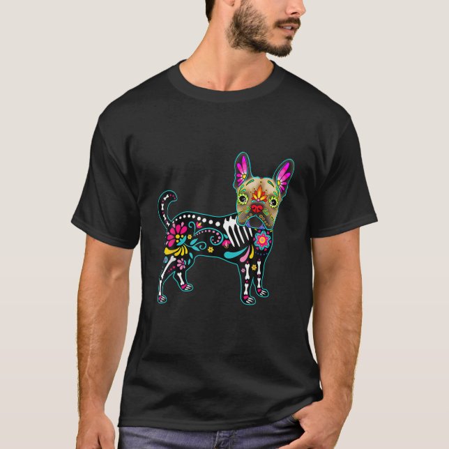 T-shirt Calavera French Bulldog Frenchie Dia De Muertos Ha (Devant)