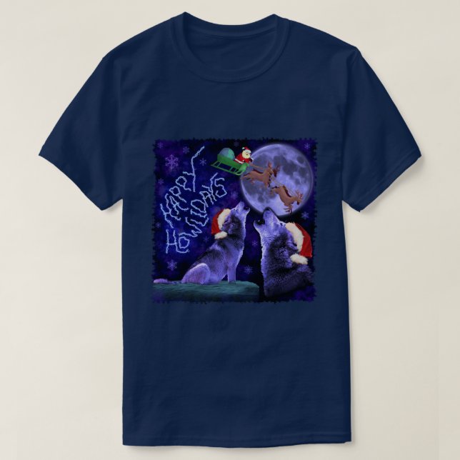 T-shirt Calembour heureux de loup de Howlidays de Noël (Design devant)