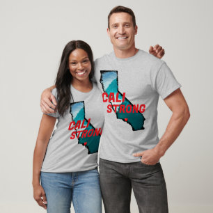 T-shirt CALI STRONG Red Blk CA Outline Ocean Solid Heart
