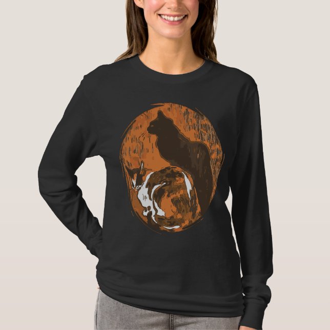 T-shirt Calico Chat Et Chat Noir Grungy Art (Devant)