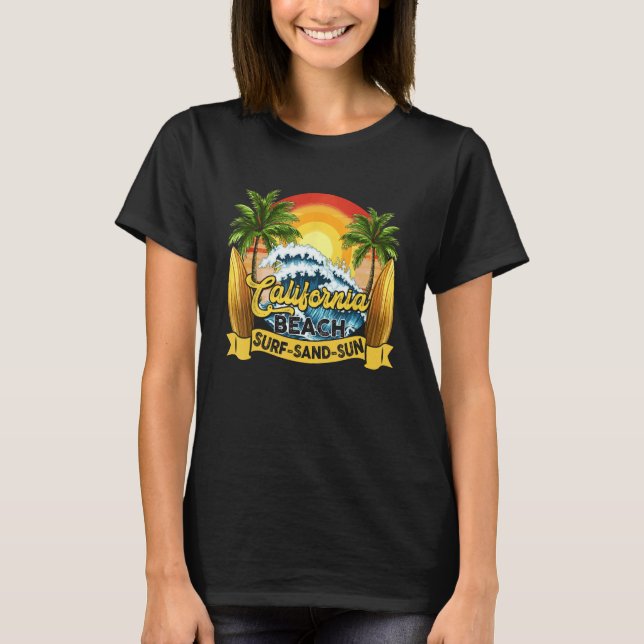T-shirt California Beach Surf Sand Sun Retro Summer  Men W (Devant)