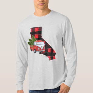T-shirt California Red Truck Christmas Tree Manches Longue