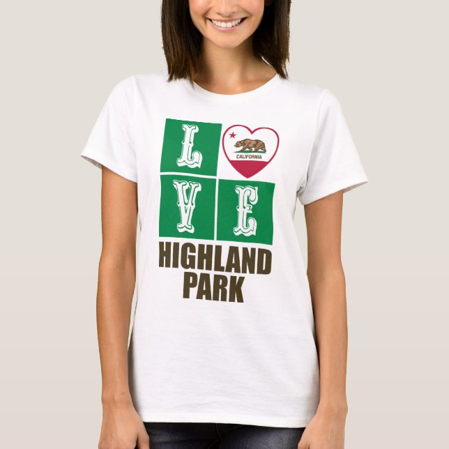 T-shirt California Republic State Flag Heart Highland Park (Devant)