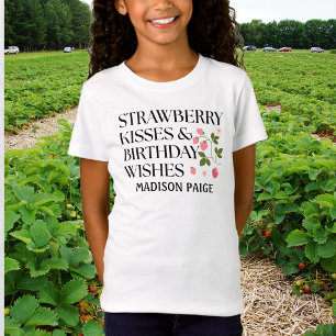 T-Shirt Câlins de fraises Fille Vœux d'anniversaire Rose