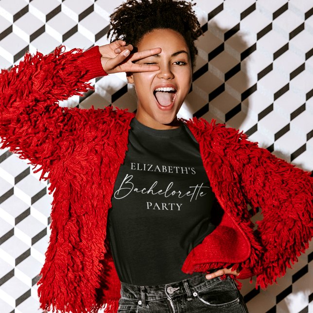 T-shirt Calligraphie moderne Script d'encre Bachelorette (Customize to change your personalized text size or text style. Many colors of shirts to choose from.)