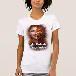T-shirt Calm Outside Chaos Inside Fire Skull Dual Face 