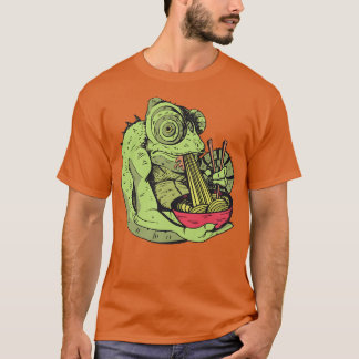 T-shirt Caméléon mangeant des nouilles Ramen drôle