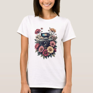 T-shirt Caméra rétro et art floral