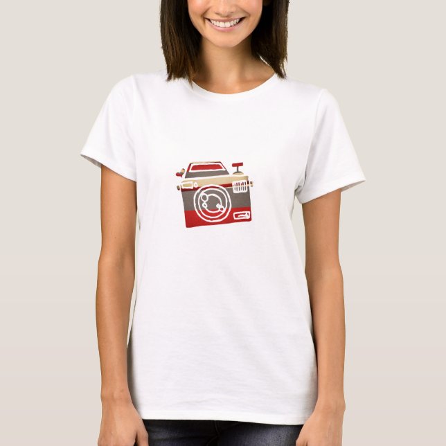 T-shirt Caméra rouge mignonne Love Heart Photographie (Devant)