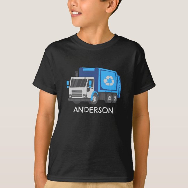 T-shirt Camion à ordures/à recyclage avec nom d'enfant (Devant)
